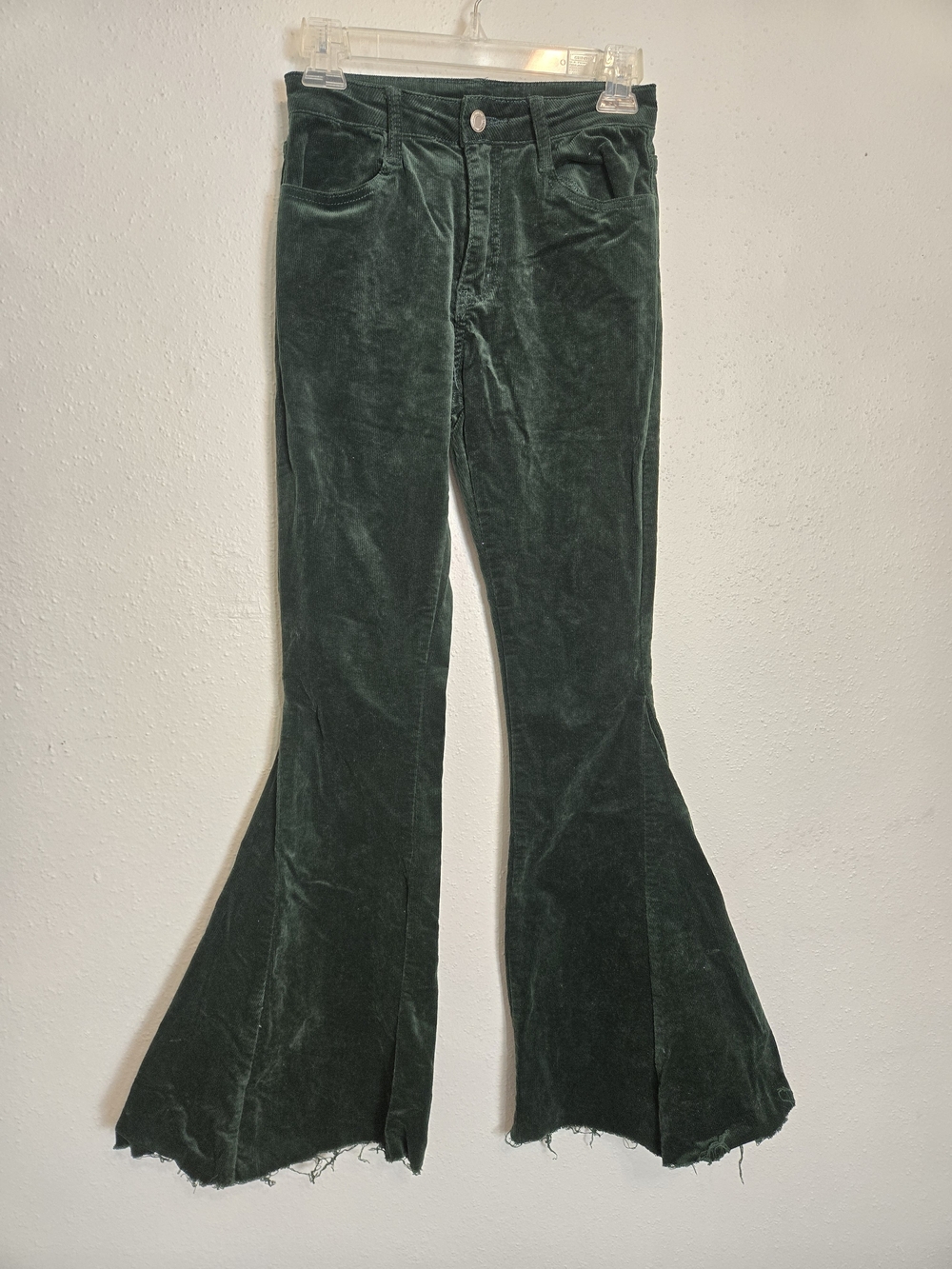 Velvet Corduroy Flared Jeans in Deep Green